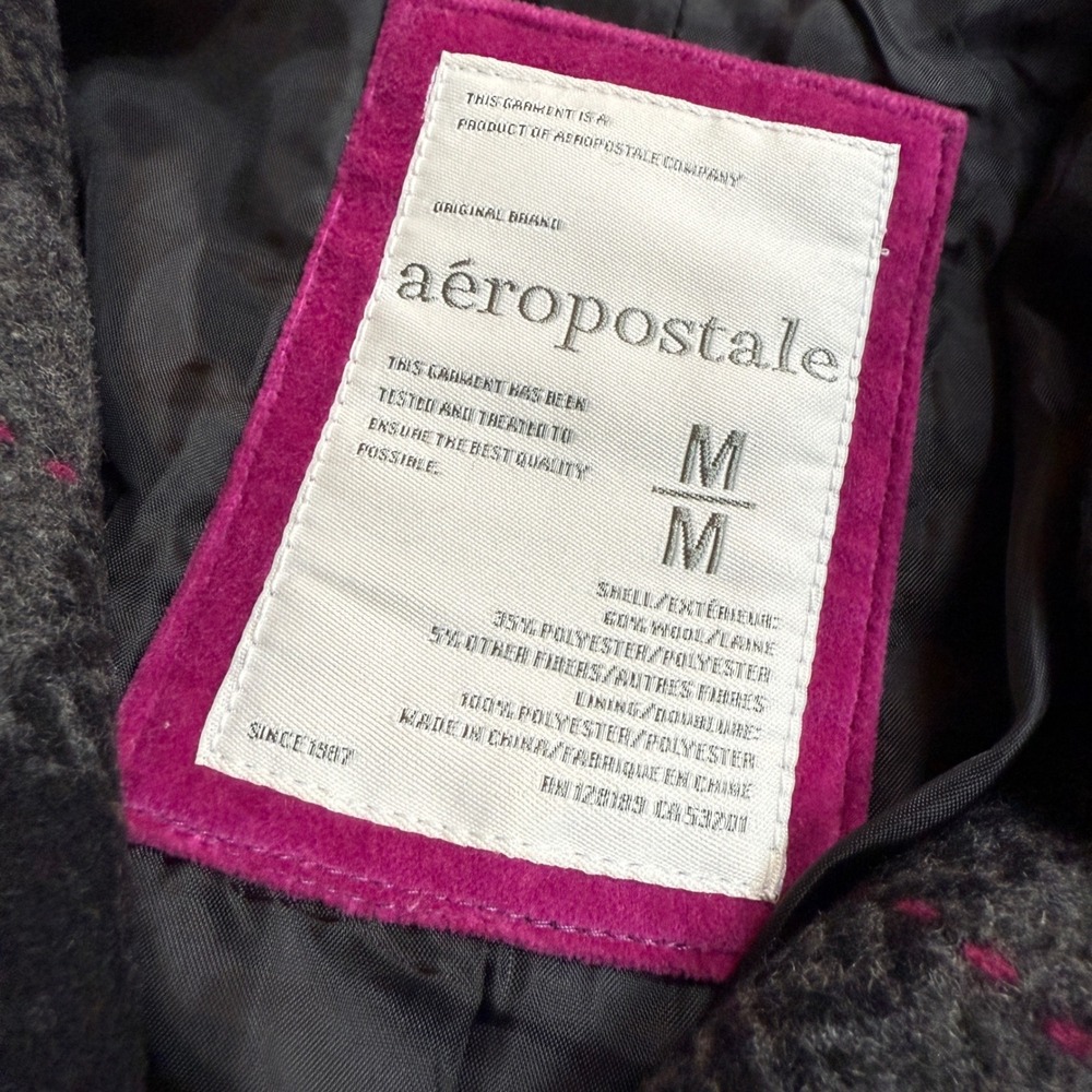 Aeropostale Plaid Wool Blend Coat Jacket Pink Grey Womens Medium M - Picture 2 of 8